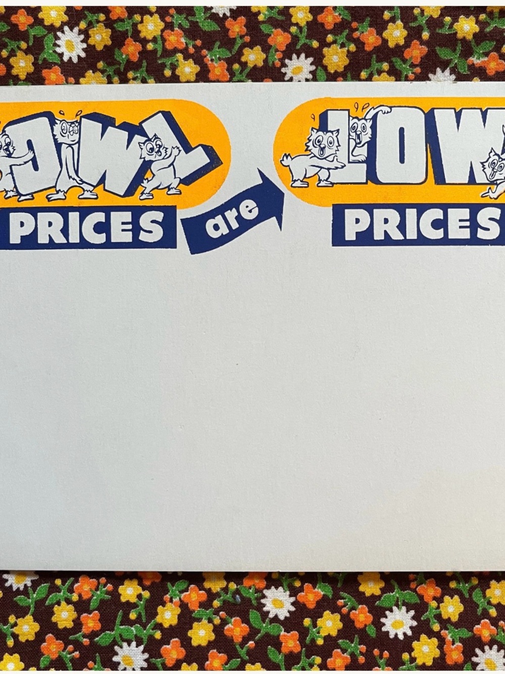 VTG Owl Store Blank Price Sign - Cardboard